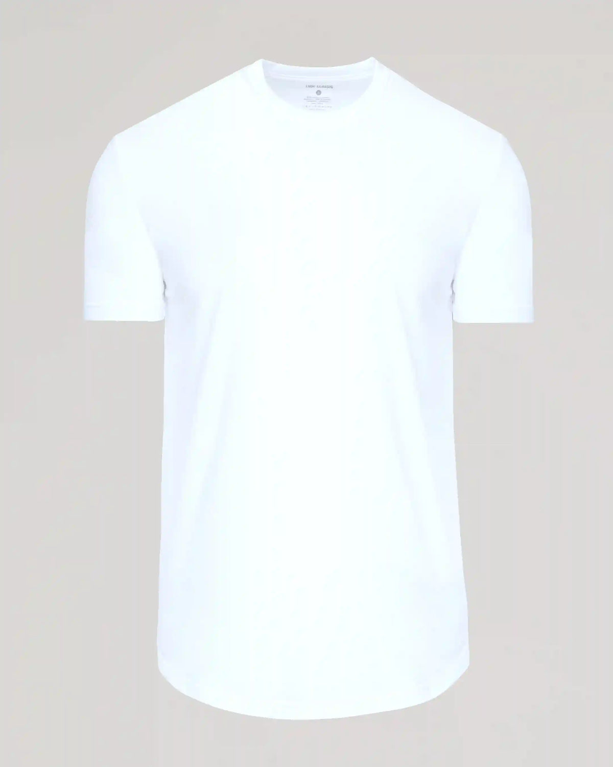 White Curved Hem Classic Crew Neck