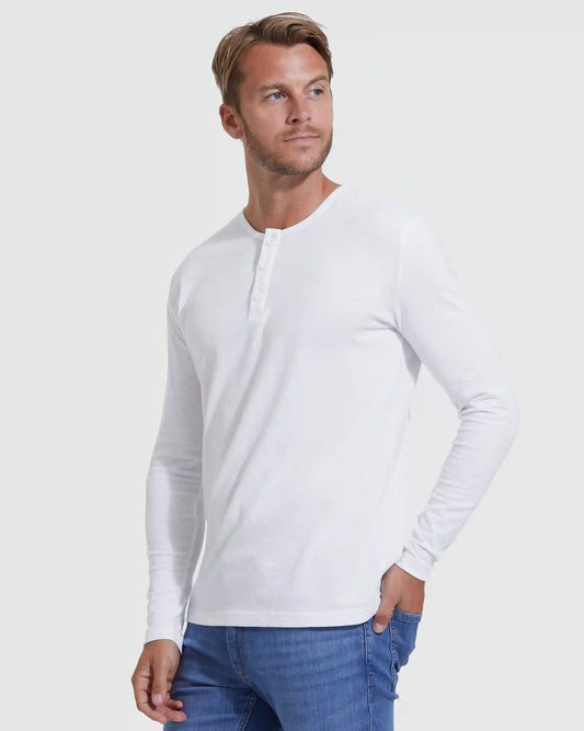 White Classic Long Sleeve Henley