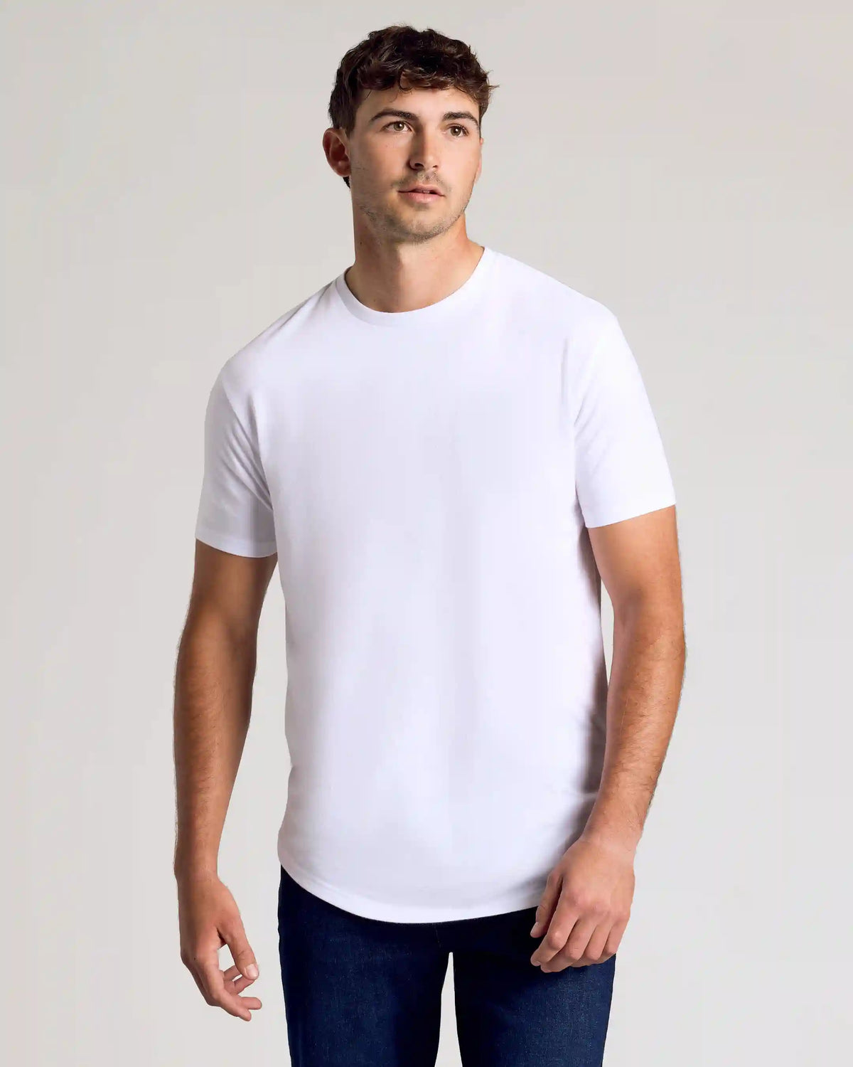 White Short Sleeve Tall Curved Hem Crew