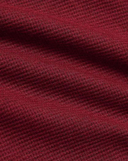 Womens Dark Maroon Waffle Long Sleeve Boxy Henley