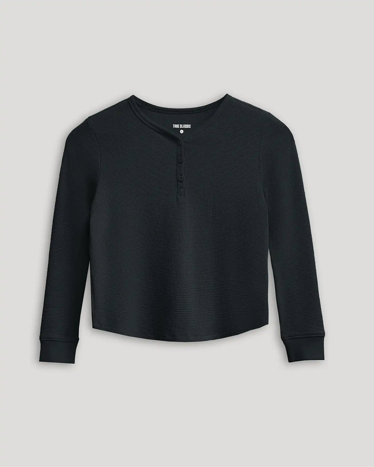 Girls Black Long Sleeve Boxy Waffle Henley