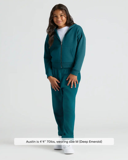 Girls Deep Emerald Cropped Zip Hoodie