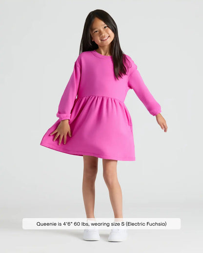Girls Electric Fuchsia Long Sleeve Fleece Dress