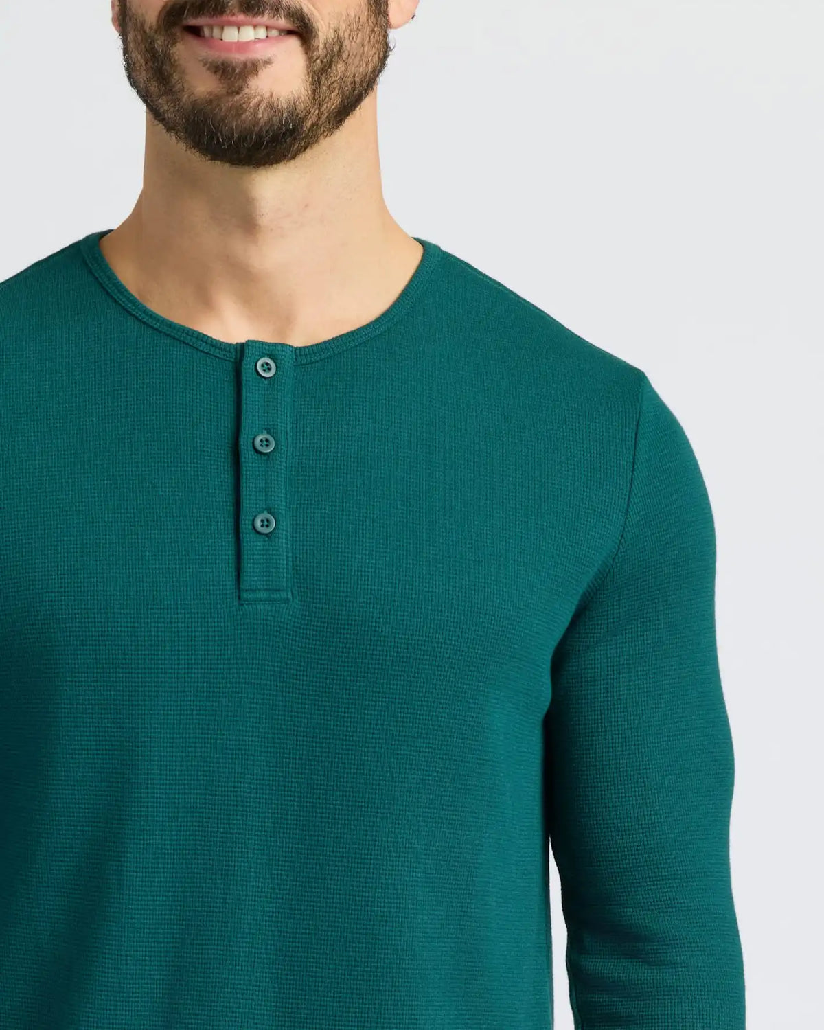 Deep Emerald Waffle Long Sleeve Henley
