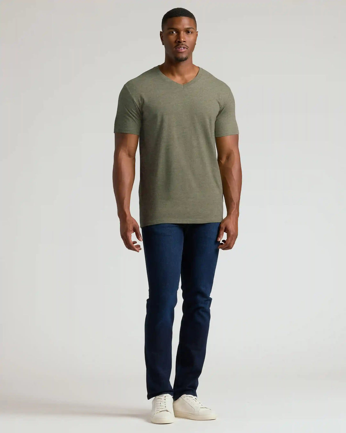 Heather Military Green Tall Short Sleeve Classic V-Neck