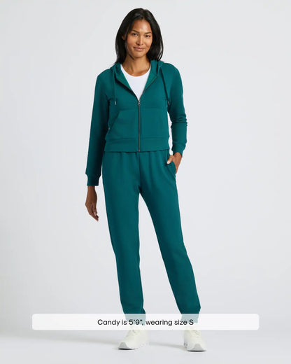 Womens Deep Emerald Crop Zip Hoodie & Relaxed Jogger 2-Pack