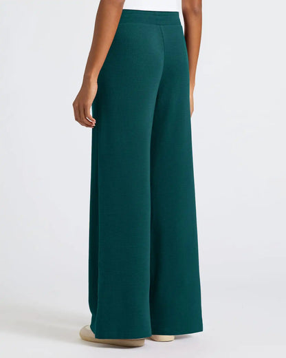 Womens Deep Emerald Waffle Wide Leg Pants