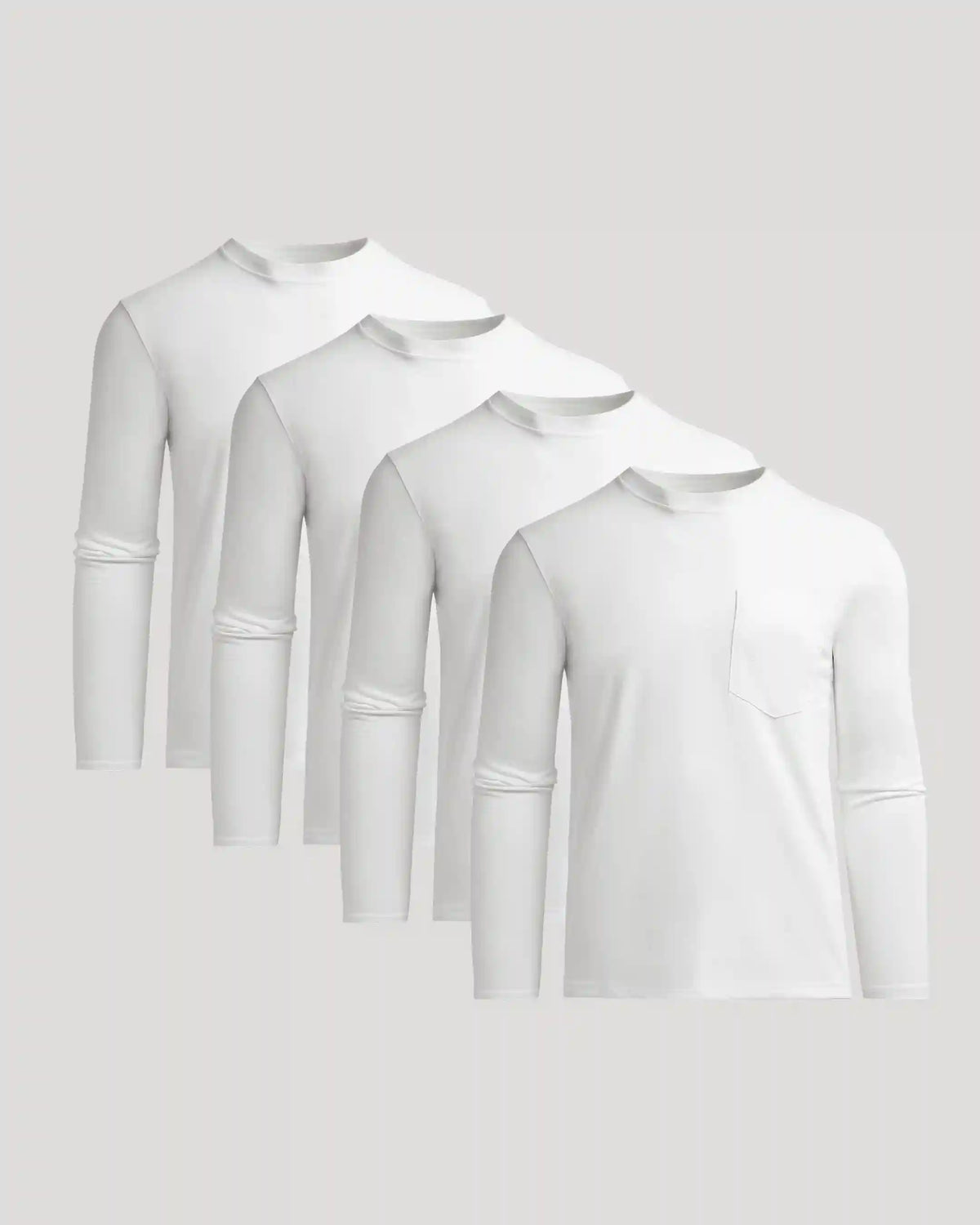 White Heavyweight Long Sleeve Pocket Crew 4-Pack